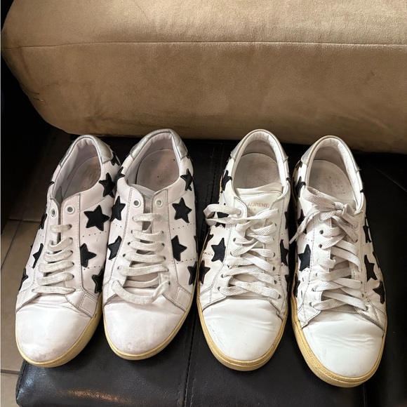 SAINT LAURENT COURT CLASSIC STAR SNEAKERS WHITE & BLACK LEATHER SIZE 37.5 - Picture 2 of 14